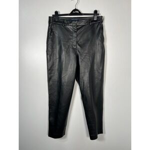 French Connection Black Faux Leather High Rise Trousers Pants Size 10